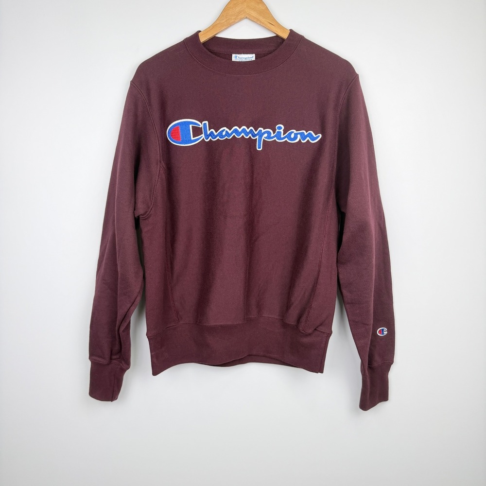 Champion Reverse Weave Sweatshirt Mens S Maroon Script Logo GF70
